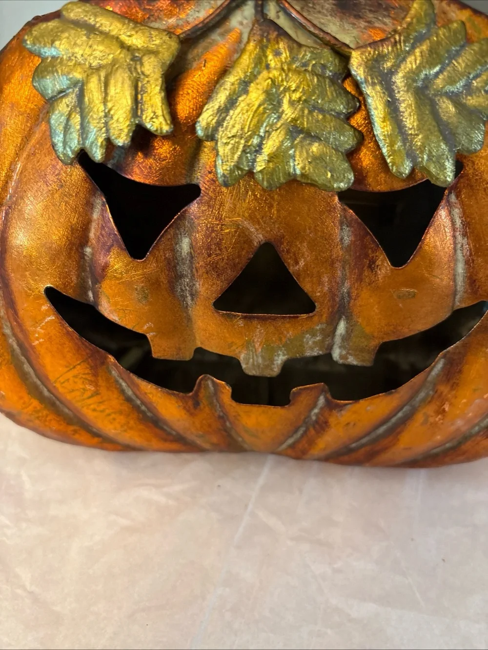 Adorable Hanging /sit Orange Metal Pumpkin Candle Holder Fall Autumn Decoration